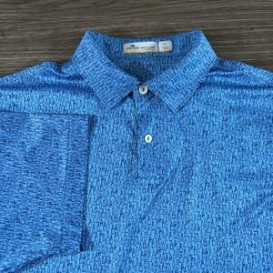 Peter Millar Polo Shirt Large Blue Featherweight Beer Bottle Print Golf